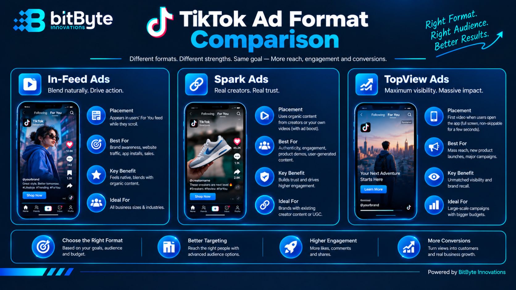 Comparison of In-Feed, Spark, and TopView TikTok ad formats